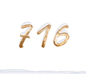 Gold Number 716 with Snow on white background