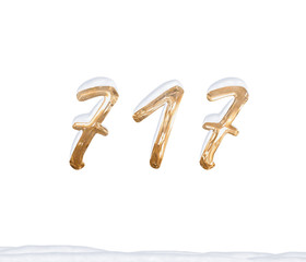 Gold Number 717 with Snow on white background