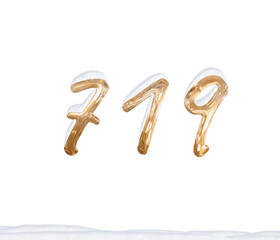 Gold Number 719 with Snow on white background