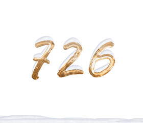 Gold Number 726 with Snow on white background