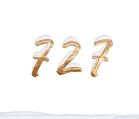 Gold Number 727 with Snow on white background