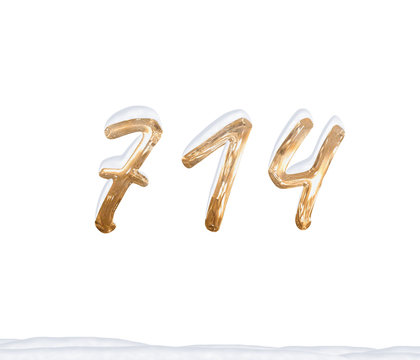 Gold Number 714 with Snow on white background