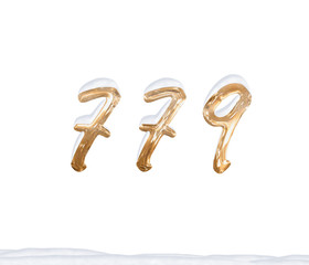 Gold Number 779 with Snow on white background