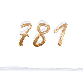 Gold Number 781 with Snow on white background