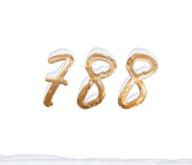 Gold Number 788 with Snow on white background