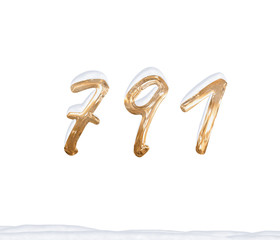Gold Number 791 with Snow on white background