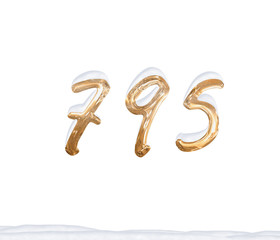 Gold Number 795 with Snow on white background