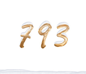 Gold Number 793 with Snow on white background