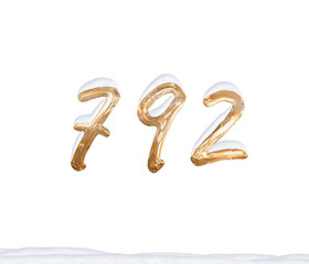 Gold Number 792 with Snow on white background