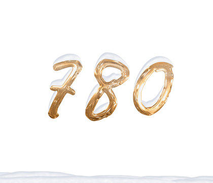 Gold Number 780 with Snow on white background