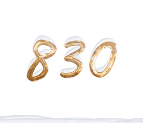 Gold Number 830 with Snow on white background