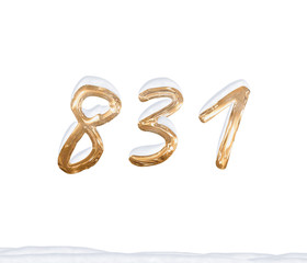 Gold Number 831 with Snow on white background