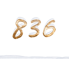 Gold Number 836 with Snow on white background