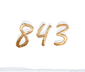 Gold Number 843 with Snow on white background