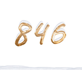 Gold Number 846 with Snow on white background