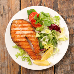 grilled salmon steak and salad