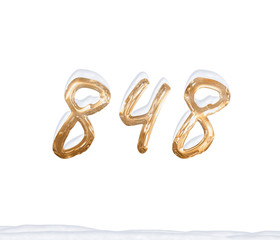 Gold Number 848 with Snow on white background
