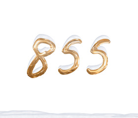Gold Number 855 with Snow on white background