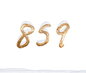 Gold Number 859 with Snow on white background