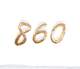 Gold Number 860 with Snow on white background