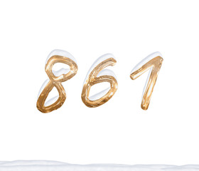 Gold Number 861 with Snow on white background
