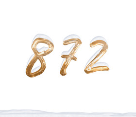 Gold Number 872 with Snow on white background