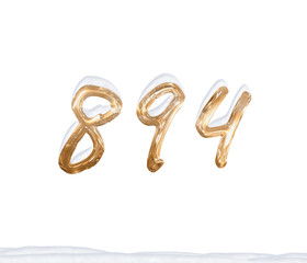 Gold Number 894 with Snow on white background