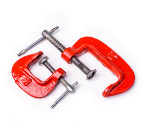 Clamp compression tool isolated on white. Work clamp or Professional workbenches isolated on white background