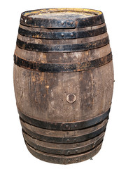 Fototapeta premium Old vintage wooden barrel cut out and isolated on a white background