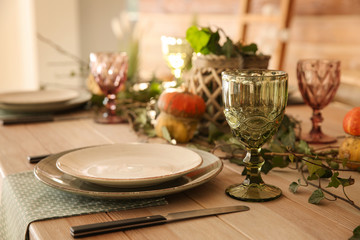 Festive table setting for Christmas dinner