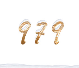 Gold Number 979 with Snow on white background