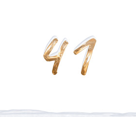 Gold Number 41 with Snow on white background