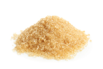 Heap of brown sugar on white background