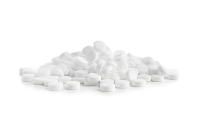 Sweetener tablets on white background