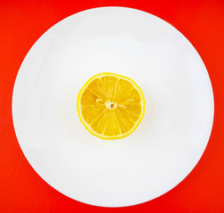 Lemon, slice, plate and citrus