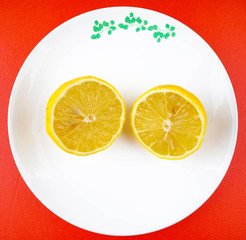 Lemon, slice, plate and citrus