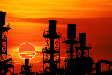 annular eclipse back over silhouette refinery industry sunset sky