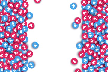 Vector social network background with like thumbs up red blue icons pattern for live stream video chat circle frame. Web buttons for internet marketing campaign template, posters