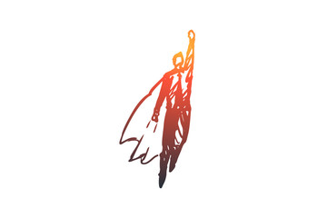Up, business, success, start, businessman concept. Hand drawn isolated vector.
