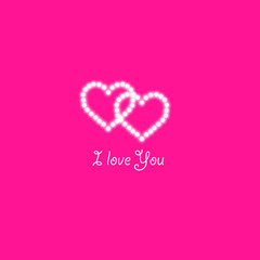 Heart of the lamps on a pink background. Valentines day card. Heart with inscription I Love You. Vector illustration