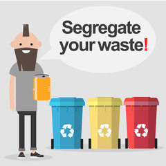 Segregate your waste. Conceptual illustration.flat cartoon design