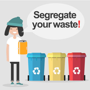 Segregate your waste. Conceptual illustration.flat cartoon design