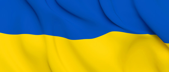 National Fabric Wave Closeup Flag of Ukraine. 3d rendering illustration.