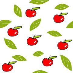 Fruits seamless vector illustration, red apples