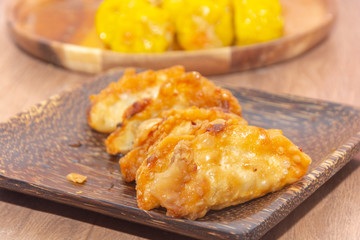 Japanese gyoza or dumplings snack on plate