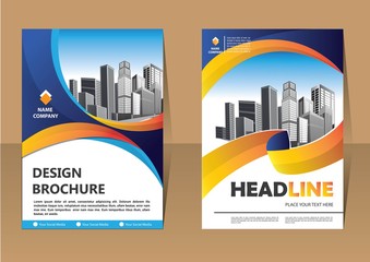 Brochure template layout, cover design annual report, magazine, flyer or booklet in A4 with blue geometric shapes on polygonal background