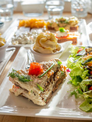 Recipe of food on white dish in restaurant