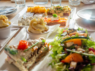 Recipe of food on white dish in restaurant
