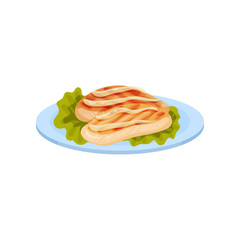 Grilled chicken meat served on a plate, tasty poultry dish vector Illustration on a white background