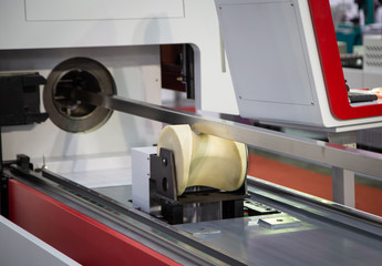 Steel tube loading to Fiber laser cutting machine, Industrial metalwork manufacturing